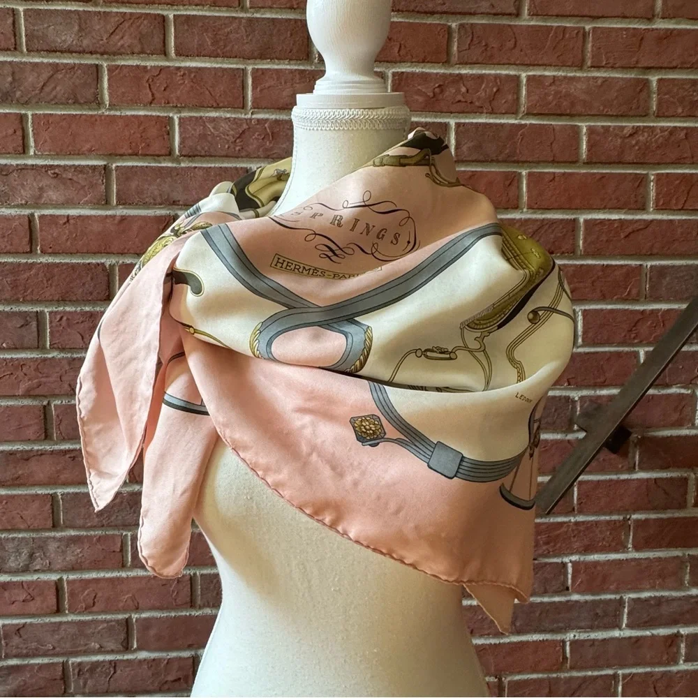 •Hermes Springs Vintage Signed Silk Scarf by Philippe LeDoux Hand-rolled 34”x35”